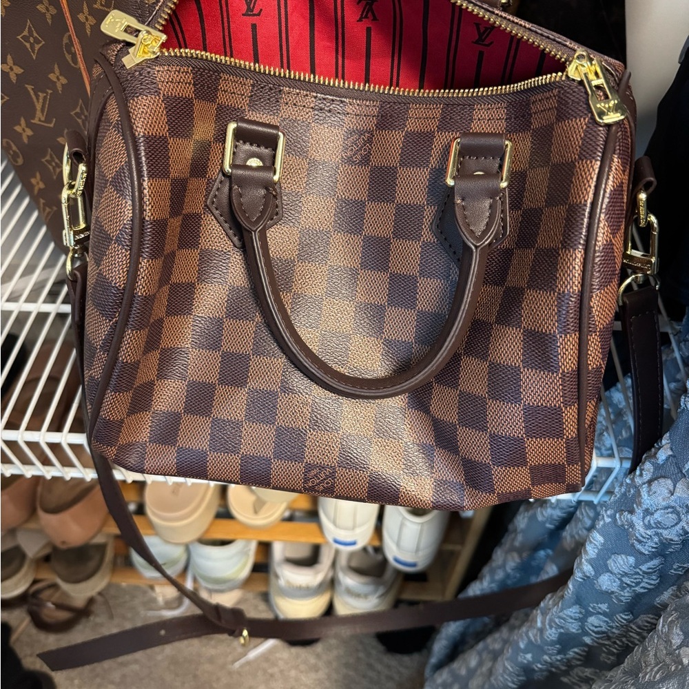Brown Checkered Women Bag